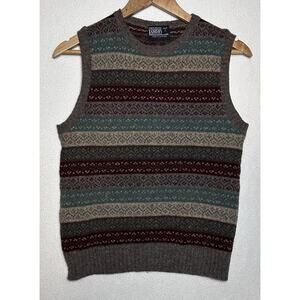 Lands End Scotland Shetland 100% Wool Ladies Small Vest Sweater Fair Isle Preppy